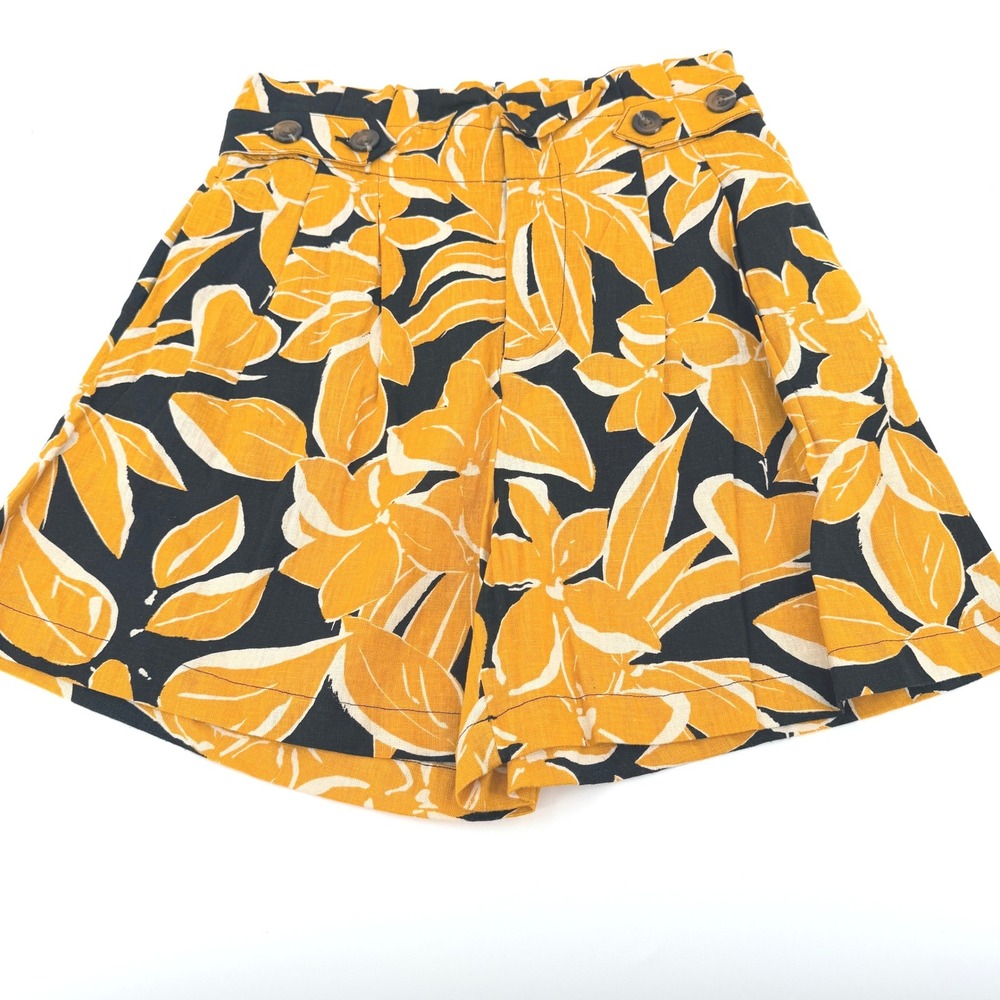 Who What Wear Womens High Rise Linen Blend Floral Shorts Yellow Black‎ Size 6
